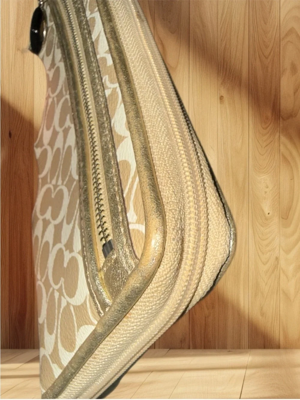 Coach Metallic Signature Beige Wristlet Wallet